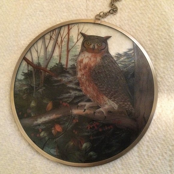 glass Owl hanging suncatcher round 16cm diameter - Picture 1 of 8
